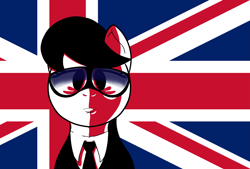 Size: 6813x4612 | Tagged: safe, artist:realgero, derpibooru import, octavia melody, earth pony, pony, british, clothes, glasses, london, looking at you, simple background, solo, suit, union jack, united kingdom