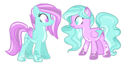 Size: 1289x676 | Tagged: safe, artist:oniiponii, derpibooru import, oc, oc only, pegasus, pony, colored wings, duo, female, mare, pegasus oc, simple background, smiling, transparent background, two toned wings, wings