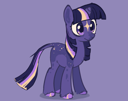 Size: 1679x1322 | Tagged: safe, artist:spaceboycelebration, derpibooru import, twilight sparkle, unicorn twilight, pony, unicorn, alternate design, alternate universe, bags under eyes, body markings, chest fluff, coat markings, colored hooves, dappled, facial markings, hoof polish, horn, leonine tail, purple background, purple eyes, simple background, small horn, solo, standing, star (coat marking), tail, unshorn fetlocks, vector