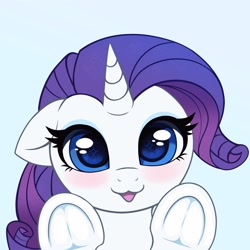 Size: 3000x3000 | Tagged: safe, artist:confetticakez, derpibooru import, rarity, pony, unicorn, :3, blushing, cute, ears, female, floppy ears, frog (hoof), high res, horn, looking at you, mare, open mouth, open smile, raribetes, simple background, smiling, smiling at you, solo, sparkly eyes, underhoof