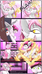 Size: 4320x7680 | Tagged: safe, artist:maximus, derpibooru import, oc, oc:siren, oc:solaria, oc:sunlight stellaris, pegasus, pony, unicorn, comic, horn, magic, pegasus oc, unicorn oc