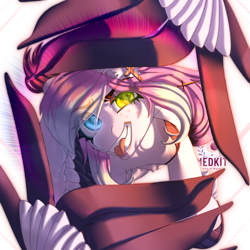 Size: 2500x2500 | Tagged: safe, artist:medkit, derpibooru import, oc, oc only, oc:sonya, pegasus, pony, blue eye, blue light, colored eyebrows, colored eyelashes, colored hooves, colored pupils, colored wings, cross, dagger, ear piercing, earring, ears up, eyes open, eyeshadow, feathered wings, female, flying, freckles, fringe, glowing, glowing eyes, green eye, green light, gritted teeth, heterochromia, high res, hoof fluff, hoof on chin, in air, jewelry, lidded eyes, lipstick, long mane, looking at you, makeup, mare, multicolored mane, multicolored wings, pegasus oc, pendant, perspective, piercing, radius flare effect, raised hoof, raised leg, signature, simple background, solo, spread wings, sunlight, teeth, tongue, tongue out, two toned coat, wall of tags, watermark, weapon, white background, wings
