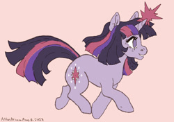 Size: 1893x1329 | Tagged: safe, artist:antonarcana, derpibooru import, twilight sparkle, unicorn twilight, pony, unicorn, magic, side view, simple background, smiling, solo