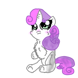 Size: 1000x1000 | Tagged: safe, artist:sweetsterty, derpibooru import, sweetie belle, pony, unicorn, blank flank, blushing, cheek fluff, chest fluff, cute, diasweetes, female, filly, foal, sitting