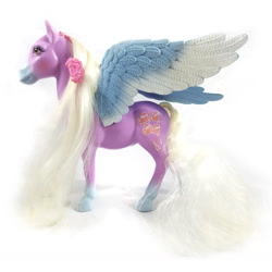 Size: 1173x1173 | Tagged: safe, derpibooru import, pegasus, g1, colored wings, dream beauties, flower, flower in hair, gradient legs, gradient wings, long mane, photo, skyflyer, solo, spread wings, toy, white mane, wings