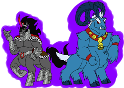 Size: 1414x1000 | Tagged: safe, artist:zetikoopa, derpibooru import, grogar, king sombra, anthro, centaur, sheep, taur, anthro centaur, evil grin, gauntlet, grin, male, ram, smiling, smirk