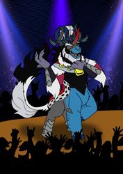 Size: 1000x1414 | Tagged: safe, artist:zetikoopa, derpibooru import, grogar, king sombra, lord tirek, storm king, oc, oc:alastor, centaur, taur, my little pony: the movie, fusion, it good to be villain, male, singing