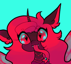 Size: 300x270 | Tagged: safe, artist:minty--fresh, derpibooru import, oc, oc:pepper fresh, forked tongue, heart, heart eyes, long tongue, piercing, red changeling, solo, tongue, tongue out, tongue piercing, wingding eyes