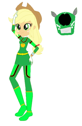 Size: 404x617 | Tagged: safe, color edit, derpibooru import, edit, applejack, equestria girls, boots, clothes, colored, gloves, green ranger, power rangers, shoes, simple background, solo, white background