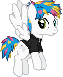 Size: 983x1195 | Tagged: safe, artist:lightningbolt, derpibooru exclusive, derpibooru import, pegasus, pony, .svg available, awsten knight, clothes, dyed mane, dyed tail, flying, frown, heterochromia, horseshoes, jewelry, looking back, male, necklace, ponified, shirt, show accurate, simple background, solo, species swap, spread wings, stallion, svg, t-shirt, tail, transparent background, vector, waterparks, wings