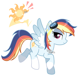 Size: 2000x1940 | Tagged: safe, artist:dixieadopts, derpibooru import, oc, oc only, oc:roaring sunset, pegasus, pony, coat markings, colored wings, female, goggles, mare, offspring, parent:rainbow dash, parent:soarin', parents:soarindash, simple background, socks (coat marking), solo, transparent background, two toned wings, wings