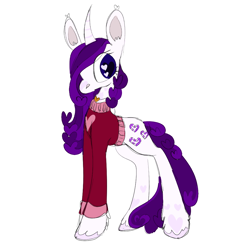 Size: 1000x1000 | Tagged: safe, artist:sugvr_alien, derpibooru import, rarity, pony, unicorn, alternate design, clothes, simple background, solo, sweater, white background