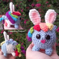 Size: 2048x2048 | Tagged: safe, artist:casquitos kawaii, derpibooru import, rainbow dash, pegasus, pony, amigurumi, bunny ears, commission, crochet, irl, photo, plushie, solo