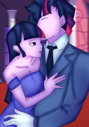 Size: 2480x3508 | Tagged: safe, artist:sh4deshad0w41, derpibooru import, dusk shine, twilight sparkle, human, equestria girls, blurry background, duo, dusktwi, equestria guys, eyes closed, female, hand on chest, hand on hip, male, rule 63, self paradox, self ponidox, selfcest, shipping, straight