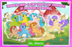 Size: 1964x1300 | Tagged: safe, derpibooru import, idw, bow tie (g1), bubbles (g1), butterscotch (g1), lemon drop, peachy, sprinkles (g1), tootsie, earth pony, pegasus, pony, g1, g4, advertisement, bow, bubblebetes, collection, cute, diatoots, english, female, g1 adorascotch, g1 peachybetes, g1 sprinklebetes, gameloft, group, idw showified, lemondropabetes, mare, mobile game, my little pony: magic princess, official, spread wings, tail, tail bow, text, tieabetes, wings