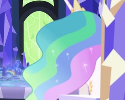 Size: 1352x1080 | Tagged: safe, derpibooru import, screencap, princess celestia, celestial advice, back of head, cropped, cutie map, sitting, solo, twilight's castle