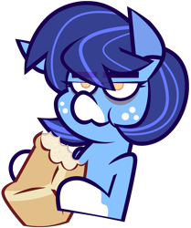 Size: 1836x2200 | Tagged: safe, artist:threetwotwo32232, derpibooru import, oc, oc only, oc:blueberry baker, earth pony, pony, bread, female, food, mare, simple background, solo, tired, transparent background