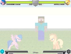 Size: 994x747 | Tagged: safe, derpibooru import, applejack, firefly, rainbow dash, earth pony, pegasus, pony, fighting is magic, g1, bipedal, creepy, creepypasta, fan game, female, fog, herobrine, mare, minecraft, new, palette swap, recolor, stage