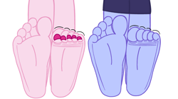 Size: 3310x1835 | Tagged: safe, artist:wallflowerblusheqg, derpibooru import, pinkie pie, sugarcoat, human, equestria girls, friendship games, barefoot, base, base used, feet, female, fetish, foot fetish, foot focus, legs, pictures of legs, simple background, soles, toes, white background, wiggling toes