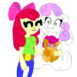 Size: 4096x4096 | Tagged: safe, artist:sweetsterty, derpibooru import, apple bloom, scootaloo, sweetie belle, human, pegasus, unicorn, cute, cutie mark crusaders, female, humanized, lesbian, plushie, polyamory, scootabelle, scootabloom, shipping, sweetiebloom, sweetiebloomaloo