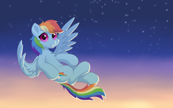 Size: 4500x2800 | Tagged: safe, artist:mercurysparkle, derpibooru import, rainbow dash, pegasus, pony, cheek fluff, chest fluff, cloud, constellation, cute, fluffy, flying, leg fluff, looking at you, sky, spread wings, stars, sunset, wings