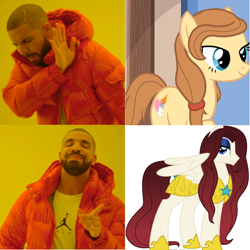 Size: 1080x1080 | Tagged: safe, derpibooru import, edit, oc, oc:blade dancer, oc:cream heart, earth pony, pegasus, pony, fanfic:the bridge, button's adventures, drake, fanfic art, female, hotline bling, mare, meme