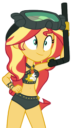 Size: 5615x9910 | Tagged: safe, artist:andoanimalia, derpibooru import, sunset shimmer, better together, equestria girls, unsolved selfie mysteries, beach shorts swimsuit, belly button, bikini, clothes, female, one-piece swimsuit, simple background, solo, sunset shimmer swimsuit, sunset shimmer's beach shorts swimsuit, swimsuit, transparent background, vector