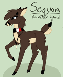 Size: 1628x1995 | Tagged: safe, artist:ztrot, derpibooru import, oc, oc only, oc:sequoia, deer, hybrid, bison, cloven hooves, jewelry, lidded eyes, male, necklace, ponysona, raised hoof, raised leg, short tail, tail