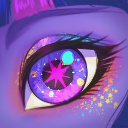 Size: 1000x1000 | Tagged: safe, artist:nettlemoth, derpibooru import, twilight sparkle, pony, close-up, cutie mark eyes, detailed, extreme close-up, eyeshadow, female, glitter, looking at you, makeup, mare, solo, starry eyes, wingding eyes