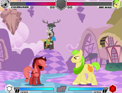 Size: 633x480 | Tagged: safe, derpibooru import, big macintosh, discord, earth pony, fighting is magic, chaos, discorded landscape, discorded ponyville, palette swap, recolor, zalgojack