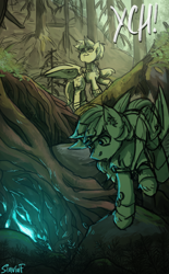 Size: 2480x4008 | Tagged: safe, artist:sinrinf, derpibooru import, oc, earth pony, pegasus, pony, commission, forest, forest background, your character here