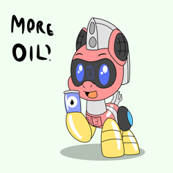 Size: 5000x5000 | Tagged: safe, artist:trackheadtherobopony, derpibooru import, oc, oc:trackhead, pony, robot, robot pony, chibi, oil, talking to viewer, text