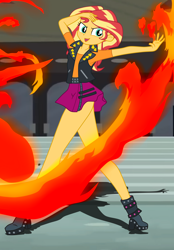 Size: 2400x3439 | Tagged: safe, artist:gmaplay, derpibooru import, sunset shimmer, human, equestria girls, badass, badass adorable, clothes, cute, female, fiery shimmer, fire, high res, magic, magic aura, open mouth, open smile, power fire, reference, sailor mars, sailor moon, schrödinger's pantsu, shimmerbetes, smiling, solo