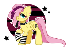 Size: 4229x2966 | Tagged: safe, artist:kittyrosie, derpibooru import, part of a set, fluttershy, pegasus, pony, alternate hairstyle, choker, female, goth, hair over one eye, high res, mare, simple background, spiked choker, white background