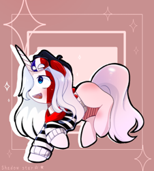 Size: 720x795 | Tagged: safe, artist:diniarvegafinahar, derpibooru import, pony, unicorn, bandana, beret, brown background, clothes, duo, female, france, hat, mare, nation ponies, open mouth, polandball, ponified, simple background, species swap, stars, topwear