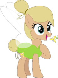 Size: 321x433 | Tagged: safe, artist:selenaede, artist:victorfazbear, derpibooru import, original species, pony, base used, clothes, crossover, cutie mark, disney, disney fairies, dress, fairy, fairy pony, fairy wings, green dress, hair bun, hoof on chest, open mouth, ponified, simple background, species swap, tinkerbell, transparent background, wings