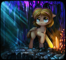 Size: 1173x1080 | Tagged: safe, artist:darkstylerz, derpibooru import, oc, oc only, oc:frozen spirit, pony, cave, commission, crystal, cute, female, filly, foal, solo