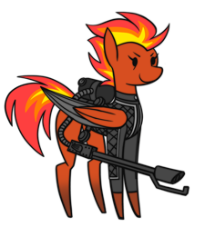 Size: 2834x3145 | Tagged: safe, artist:fenixdust, derpibooru import, oc, oc only, oc:tinderbox, pegasus, pony, female, flamethrower, mare, simple background, solo, transparent background, weapon