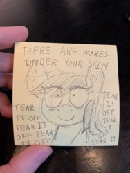 Size: 3024x4032 | Tagged: safe, artist:reddthebat, derpibooru import, human, pony, bust, eye clipping through hair, implied anon, irl, irl human, looking at you, photo, smiling, smiling at you, solo, staring into your soul, talking to viewer, traditional art