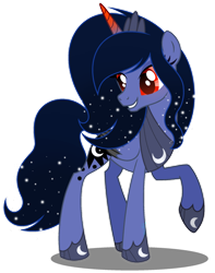 Size: 1280x1627 | Tagged: safe, artist:amicasecretuwu, artist:fmdama, derpibooru import, oc, oc only, oc:princess shiningmoon, oc:shiningmoon, alicorn, pony, alicorn oc, clothes, colored horn, concave belly, ethereal mane, etherial hair, horn, jewelry, offspring, parent:king sombra, parent:princess luna, parents:lumbra, peytral, raised hoof, raised leg, red eyes, shoes, simple background, slim, solo, sombra horn, starry mane, starry tail, tail, thin, tiara, transparent background, wings