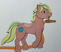 Size: 2162x1831 | Tagged: safe, artist:darkhestur, derpibooru import, oc, oc only, oc:burning stream, earth pony, earth pony oc, female, fire hose, firefighter, g1 style, mare, marker drawing, simple background, traditional art, white background