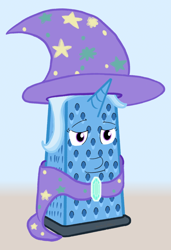 Size: 540x790 | Tagged: safe, artist:zaneri-zilnas, derpibooru import, trixie, cape, cheese grater, clothes, hat, pun, trixie's cape, trixie's hat, visual pun