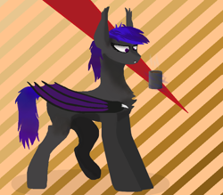 Size: 852x746 | Tagged: safe, artist:electric motor, derpibooru import, oc, oc only, oc:шилка, bat pony, coffee, coffee mug, gradient mane, gradient tail, mug, raised hoof, raised leg, tail