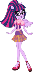Size: 1024x2189 | Tagged: safe, artist:sugar-loop, derpibooru import, edit, sci-twi, twilight sparkle, alicorn, human, equestria girls, friendship games, alicornified, clothes, glasses, high heels, looking at you, ponied up, ponytail, race swap, school spirit, school uniform, scitwilicorn, shoes, simple background, smiling, transparent background, vector, vector edit