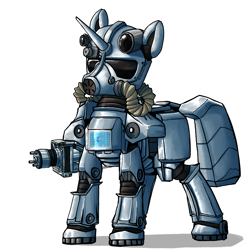 Size: 2700x2700 | Tagged: safe, alternate version, artist:uteuk, derpibooru import, oc, oc only, pony, fallout equestria, armor, fallout, laser gun, minigun, power armor