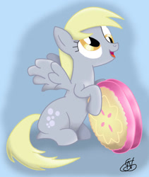 Size: 647x765 | Tagged: safe, artist:edonovaillustrator, derpibooru import, derpy hooves, pegasus, pony, cute, derpabetes, female, mare, signature, smiling, solo, wings