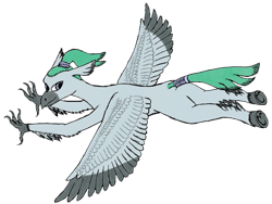 Size: 3196x2409 | Tagged: safe, artist:exhumed legume, ponybooru exclusive, oc, oc only, hippogriff, ponybooru collab 2023, colored wingtips, digitally colored, flying, hippogriff oc, looking back, looking sideways, male, mixed media, pencil drawing, ponytail, simple background, solo, tail wrap, traditional art, transparent background, unnamed oc
