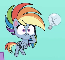 Size: 429x400 | Tagged: safe, derpibooru import, screencap, rainbow dash, pegasus, pony, g4.5, my little pony: pony life, the best of the worst, cute, dashabetes, flying, idea