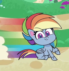 Size: 699x720 | Tagged: safe, derpibooru import, screencap, rainbow dash, pegasus, pony, g4.5, my little pony: pony life, cute, dashabetes, ground, rainbow, speed