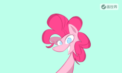 Size: 1080x652 | Tagged: safe, artist:lydia, derpibooru import, pinkie pie, pony, animated, chinese, funny, gif, happy, laughing, looking at you, smiling, solo